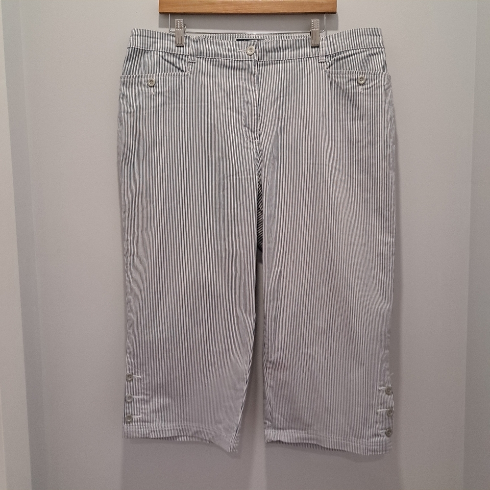Karen Scott Blue & White Striped Nautical Coastal Beach Cottage Capri Pants 18W